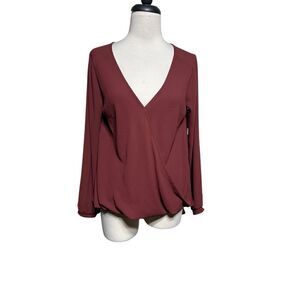 Lush NWT Red Mahogany Long Sleeve Chiffon Blouse Size Small